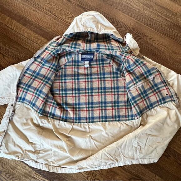 VTG Lands' End Wool Jacket Mens M Khaki Lined Hooded USA Parka Chore Barn Coat - Picture 5 of 15